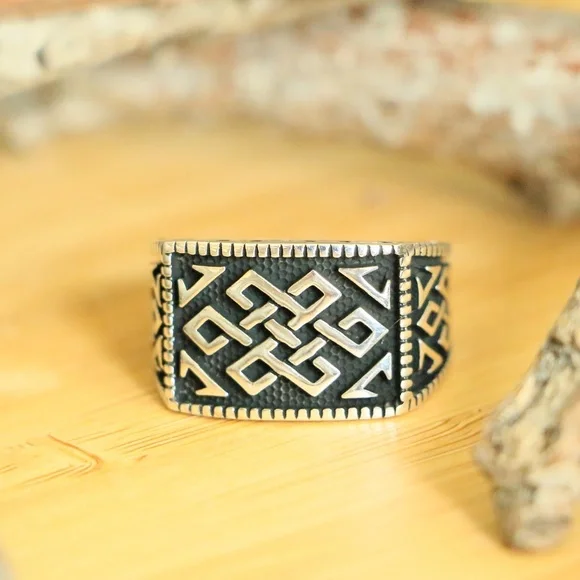 Nodes Signet Men's 925 Sterling Silver Rings - Picture 2 of 8